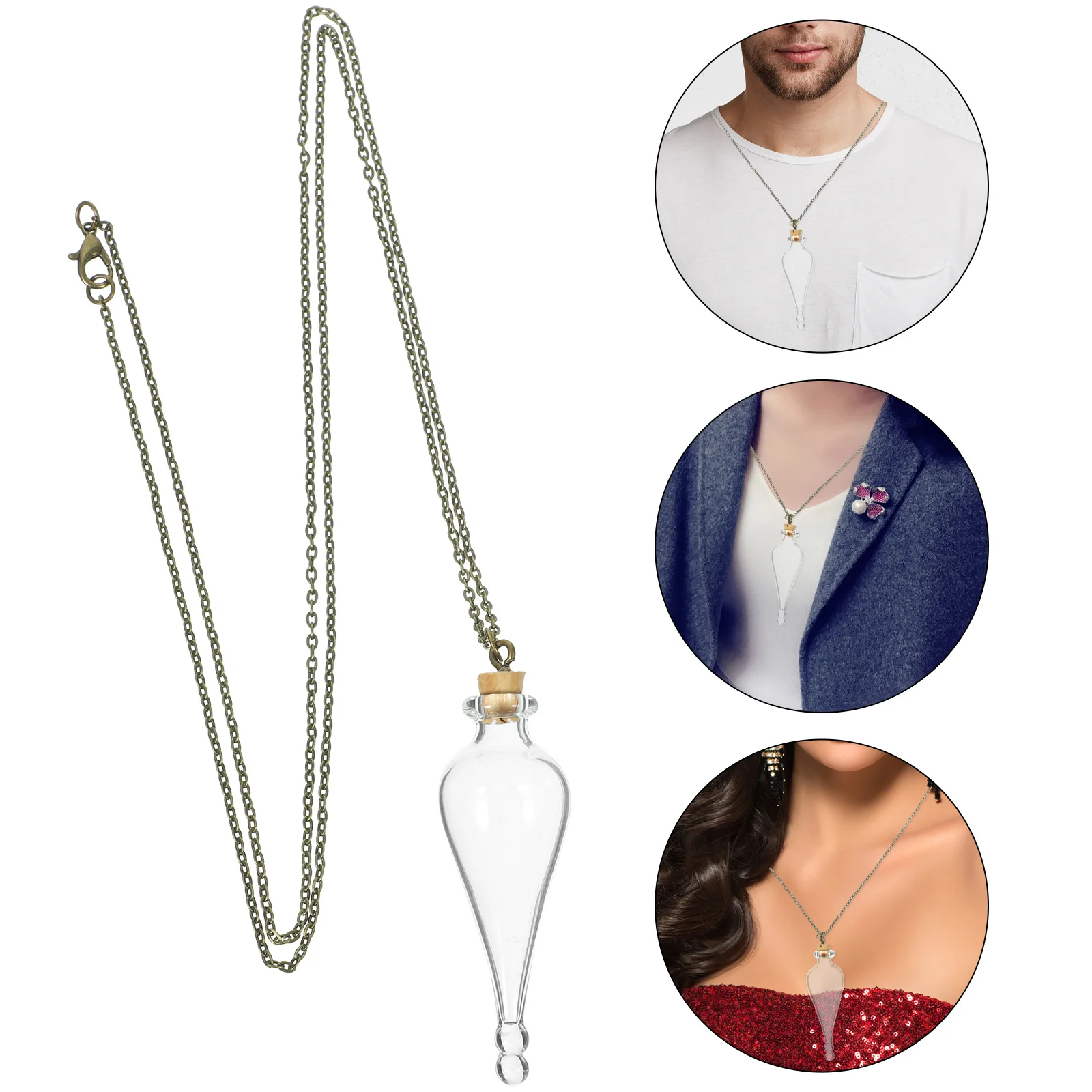 قلادة على شكل زجاجة زجاجية صغيرة مع سلسلة لتجميع الذكريات وحامل التذكارية المحمول #2