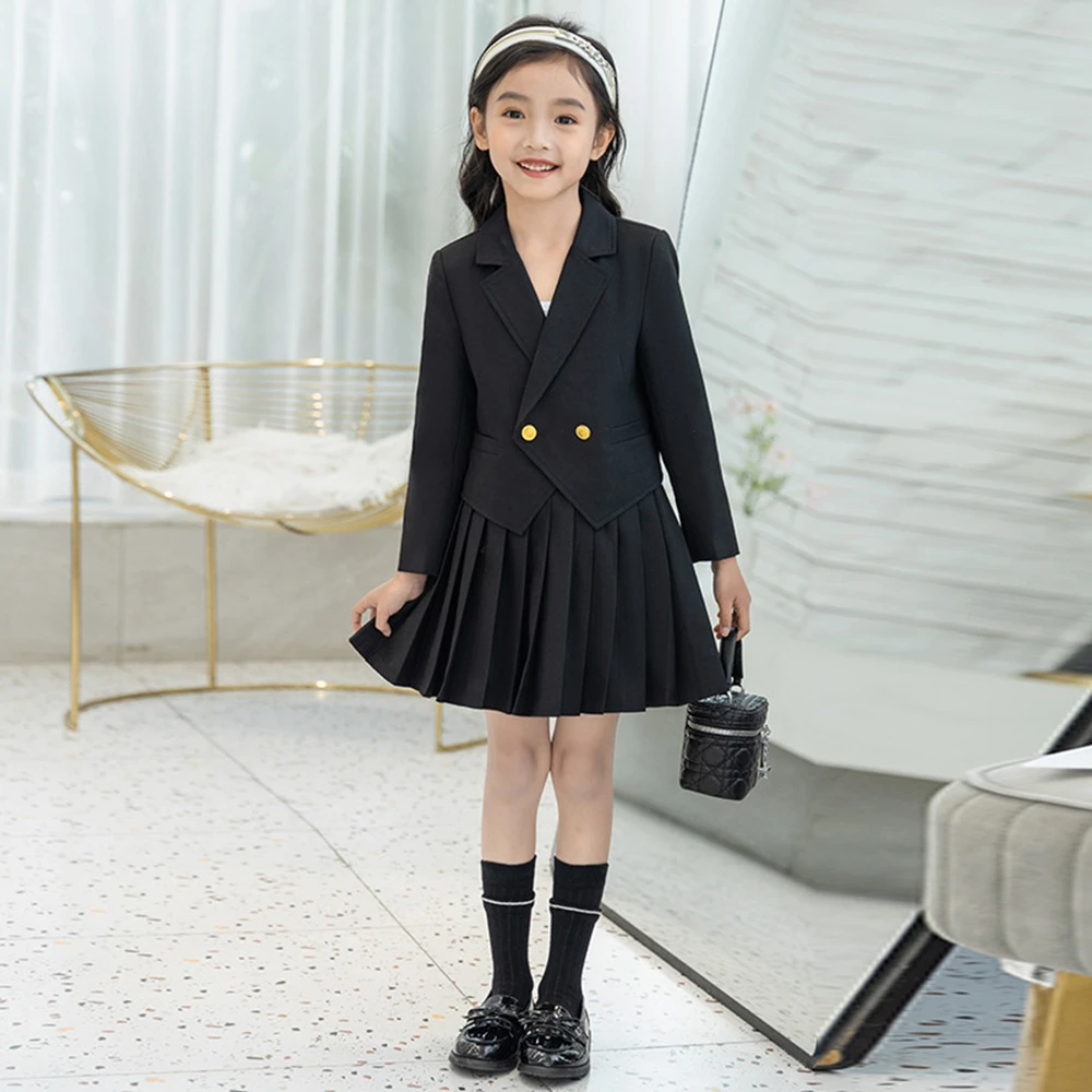 New Autumn Winter Girls Kids 2 Piece Child Outfits Teenager Suit Set Slim Blazer Jacket Top + Mini Pleated Skirt 4 5 10 12 Year