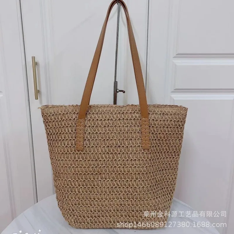 

2024 Summer Popular New Fashion Simple Solid Color Handmade Beach Straw Bag Pastoral Style All-Match Shoulder Bag