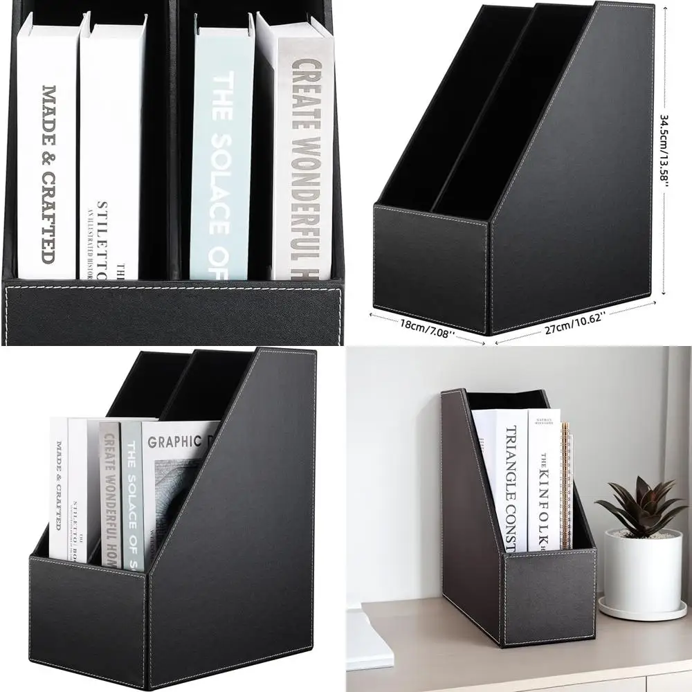 

Деревянный кожаный настольный органайзер для файлов с 2 отделениями и подставкой для журналов (черный)