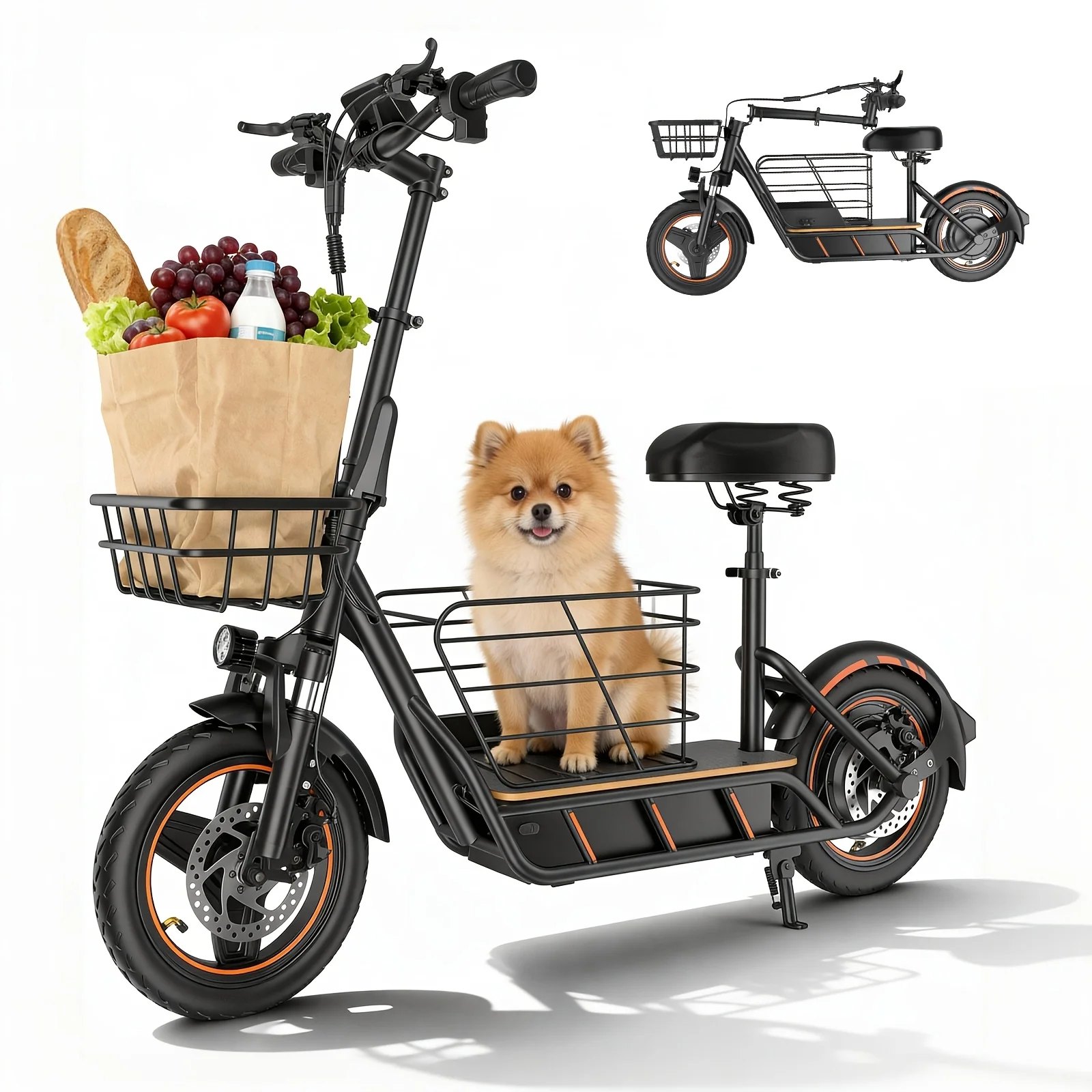 SUNNIGOO H14 600W Adult Foldable Electric Scooter, 19 Mph Speed, 20-Mile Range, 36V 10Ah Battery, with Seat and Front Shopping Basket, Dual Braking System + LED Headlights, Portable Electric Scooter for Commuting/Shopping/Campus Transportation.