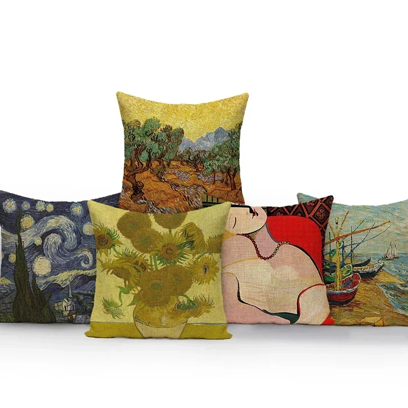Oil Painting Countryside Scenery Cushion Cover Abstract Painting Pillow Covers Sofa Car Bed Polyester Throw Pillow Case
