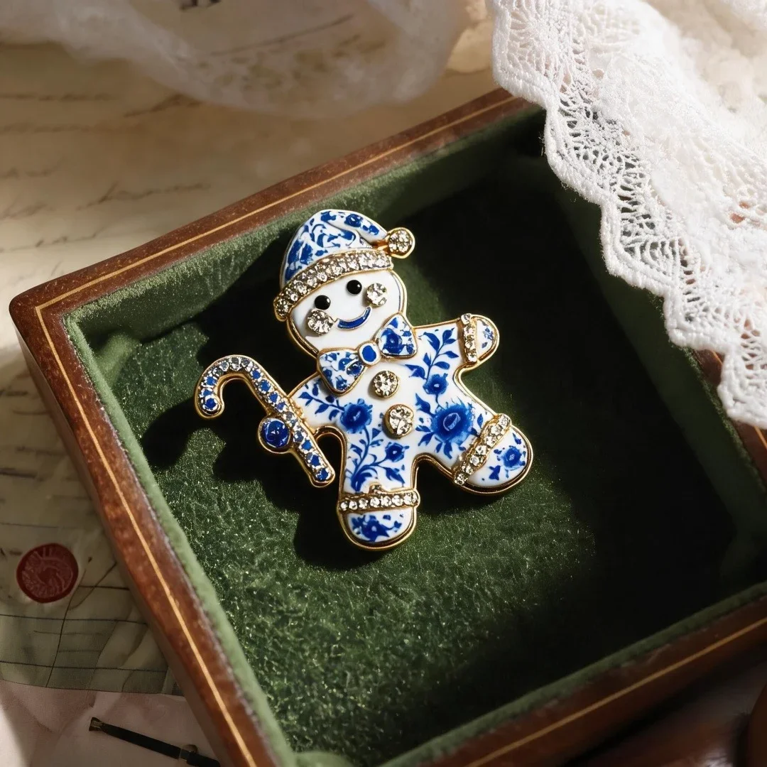 Vintage Emaille-Brosche mit Strasssteinen, Lebkuchenmann, Katze, Vogel, Apfel-Anstecker, elegantes Revers-Abzeichen, Schmuck für Mantel, Schal, Accessoires, Geschenk – Detail 5
