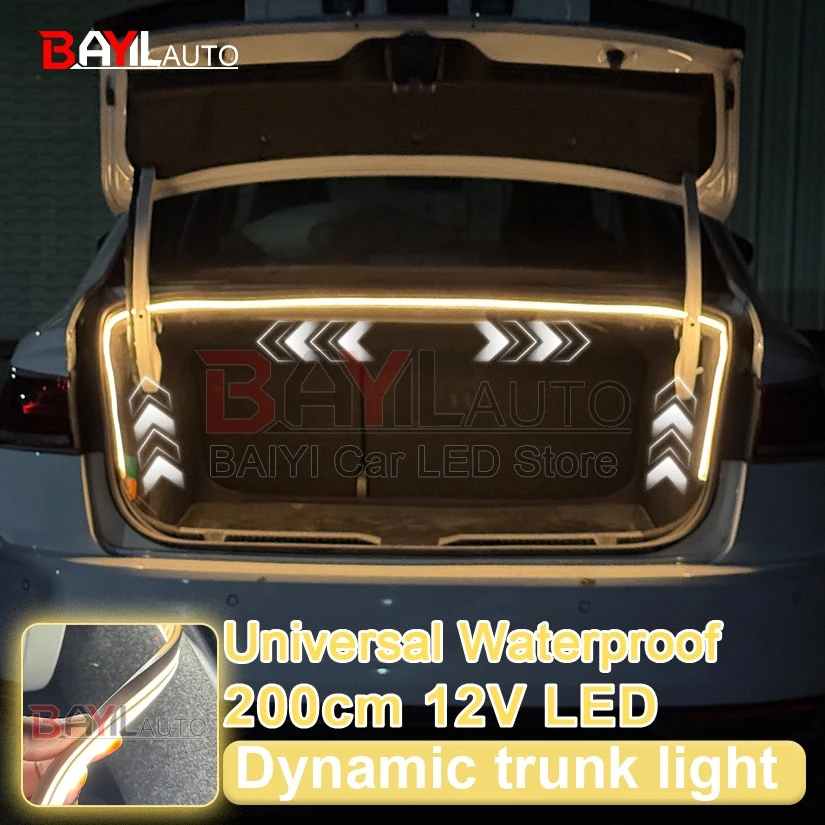 

2-метровый динамический светильник в багажник автомобиля для хэтчбека, седана, внедорожника, внедорожника, светодиодный атмосферный свет 12 В, аксессуары для салона автомобиля