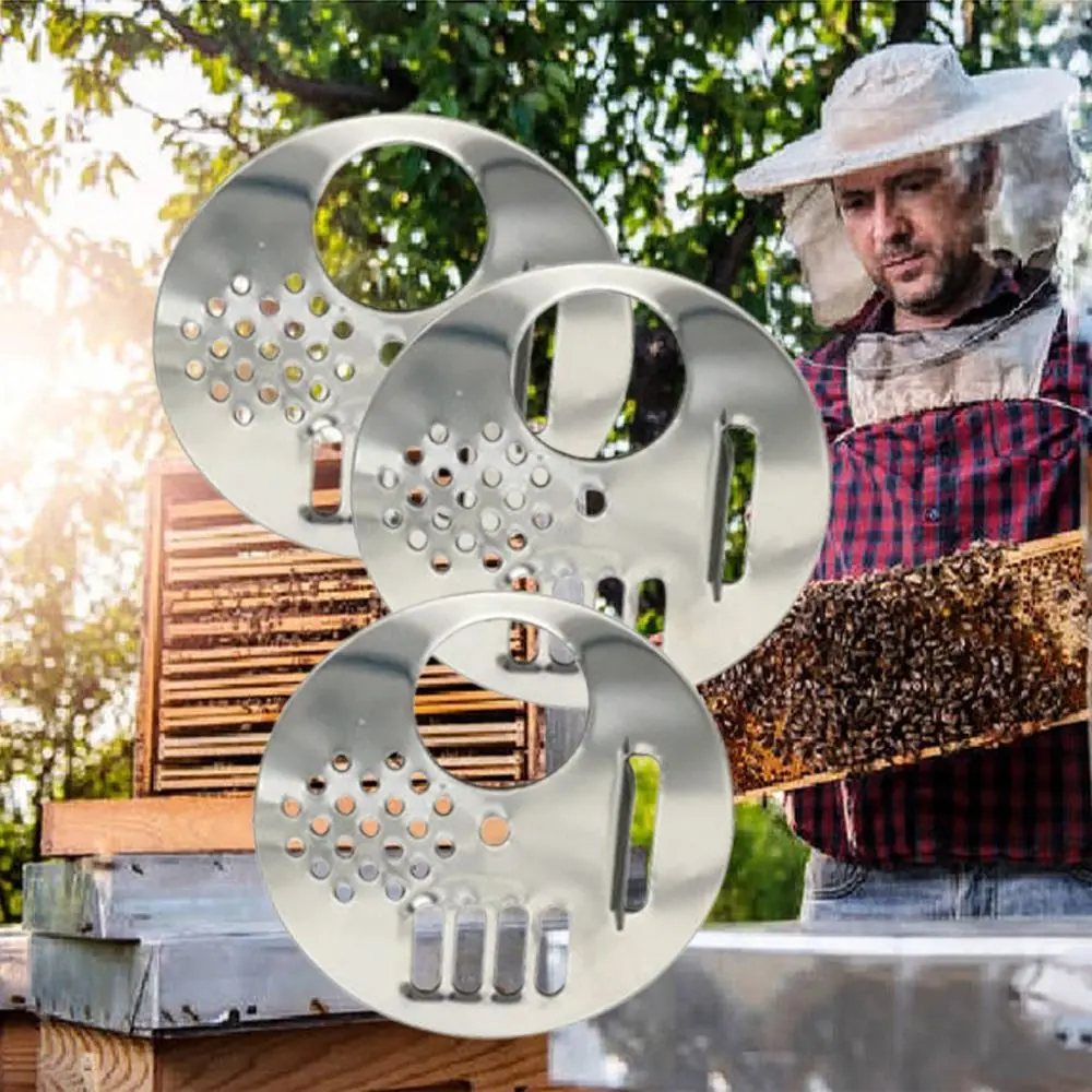 

10pcs Stainless Steel Beehive Box Entrance Gate Disc Metal Anti-Escape Bee Hive Vent Round Hive Hole Entrance Disc