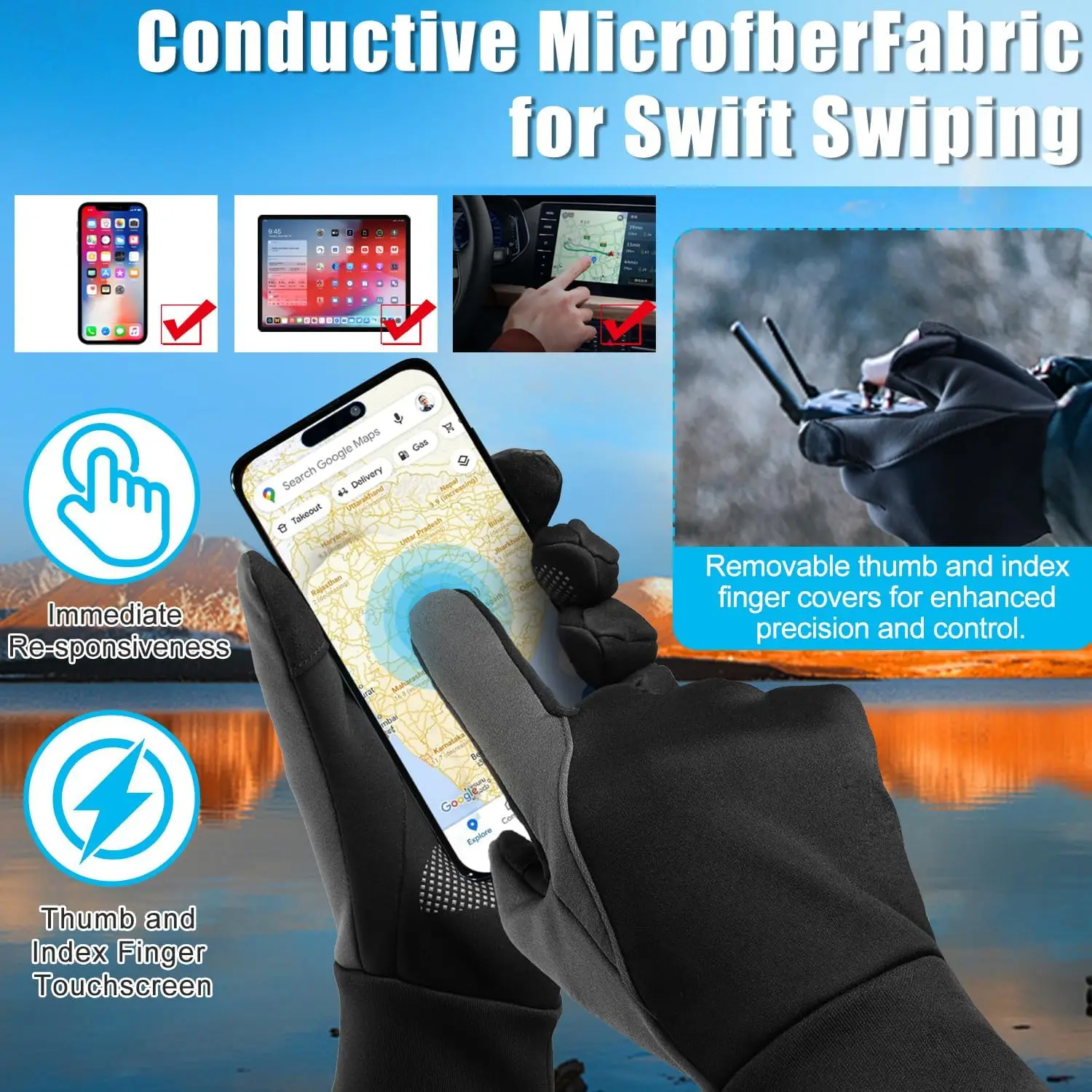 Winter Warm Gloves for Men Waterproof Windproof Touch Screen Thick Fleece Lined Outdoor Cycling Anti Slip Thermal Gloves