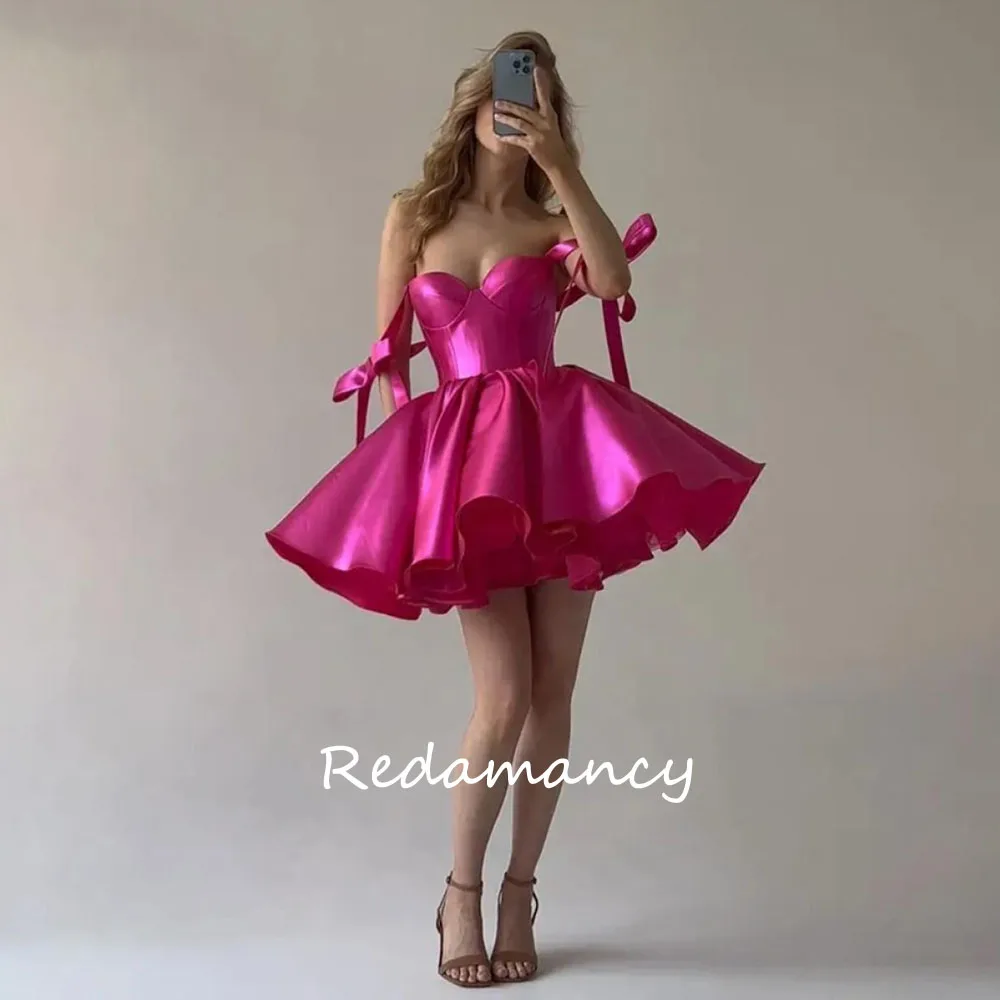 Redamancy Short Evening Dresses Prom Gowns Sweetheart Detachable Spaghetti Straps With Bow Mini Club Party Dresses 2024 A-LINE