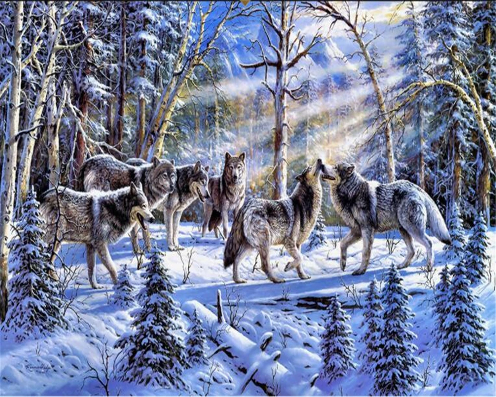 Custom wallpaper Night Moon Animal Wolf Background Home decoration Self-adhesive relief material oil cloth mural 3d wallpaper
