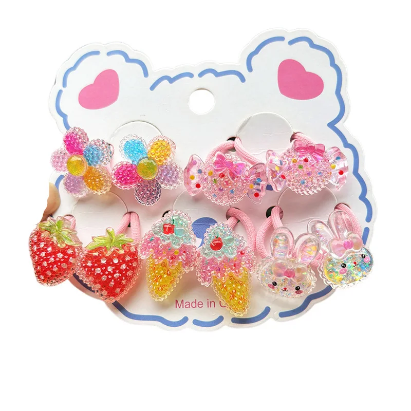 2PCS Lovely Cartoon Transparent Strawberry Girls Elastic Hair Bands Princess Hair Accessories Children Hair Ties Baby Headwear