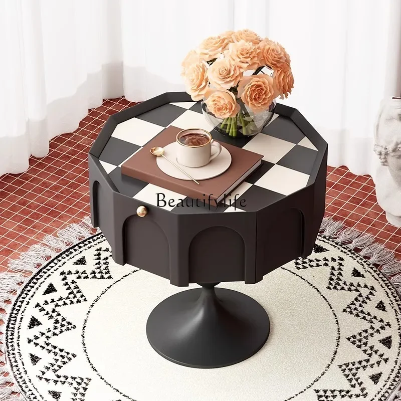 

yj5 Retro checkerboard bedside table creative bedroom bedside side cabinet