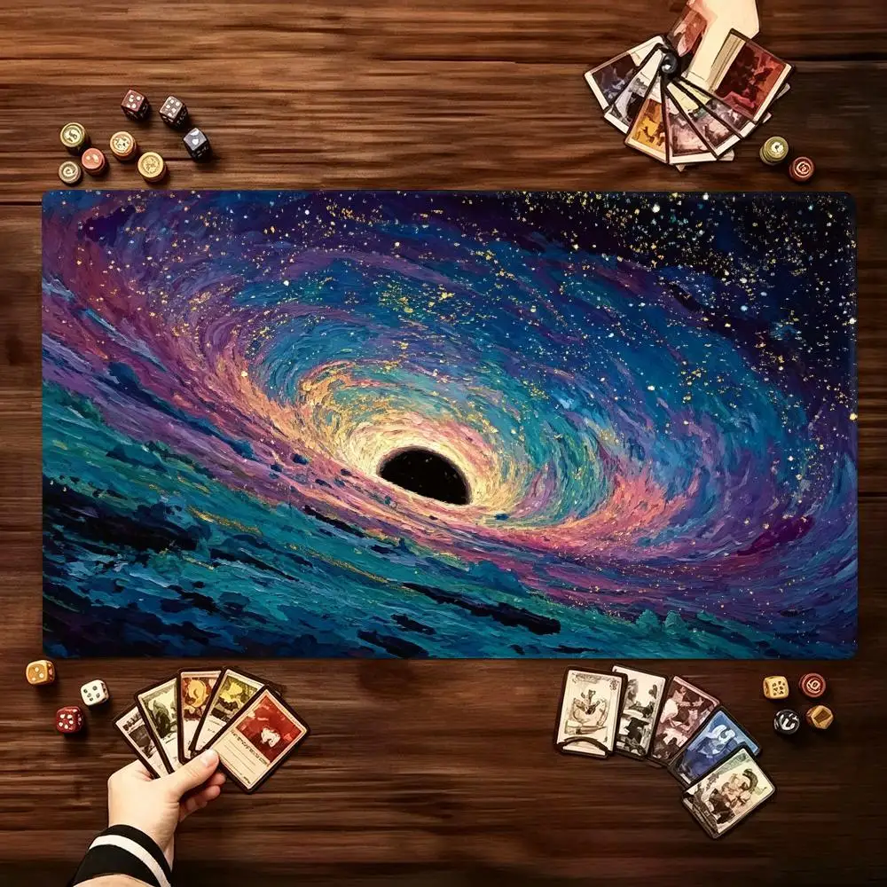 Starry Cosmic Black Hole Large Tabletop Playmat Non Slip Rubber Pad Galaxy Space Art Pad For Trading Card Board Game Desk Pad