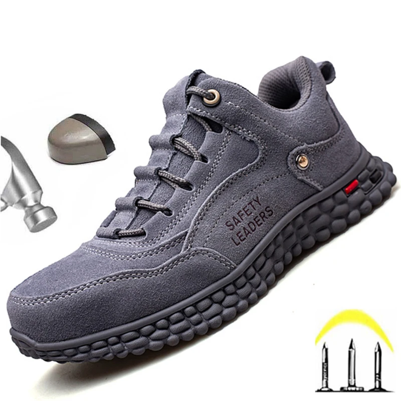 

Genuine Leather Shoes Safety Boots Steel Toe Shoes Men Work Shoes Indestructible Sneakers Work Safety Shoes Light Security Boots