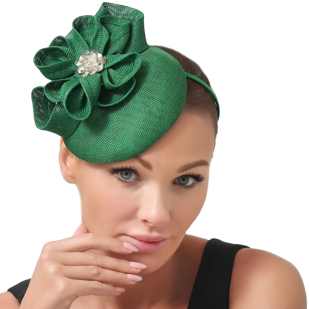 New Green Millinery Cap Hair Pin Elegant Women Fashion Fascinators Hats Headband Bride Wedding Church Cocktail Hair Accessory