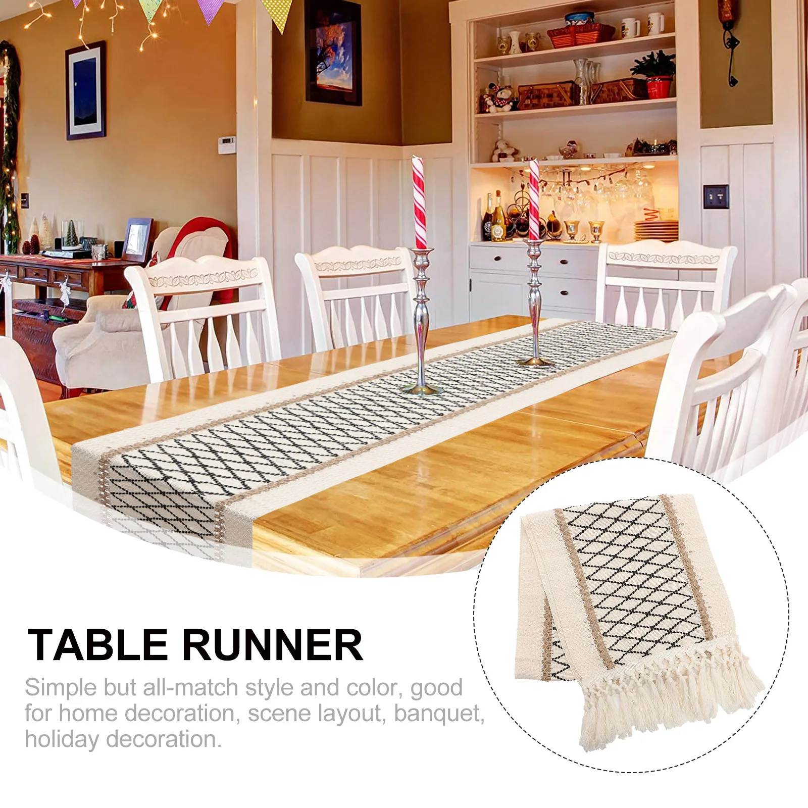 

Decorative Table Runner Cotton Linen Material Simple Design for Dining Room Hotel Living Room Holiday Party Farmhouse Wedding