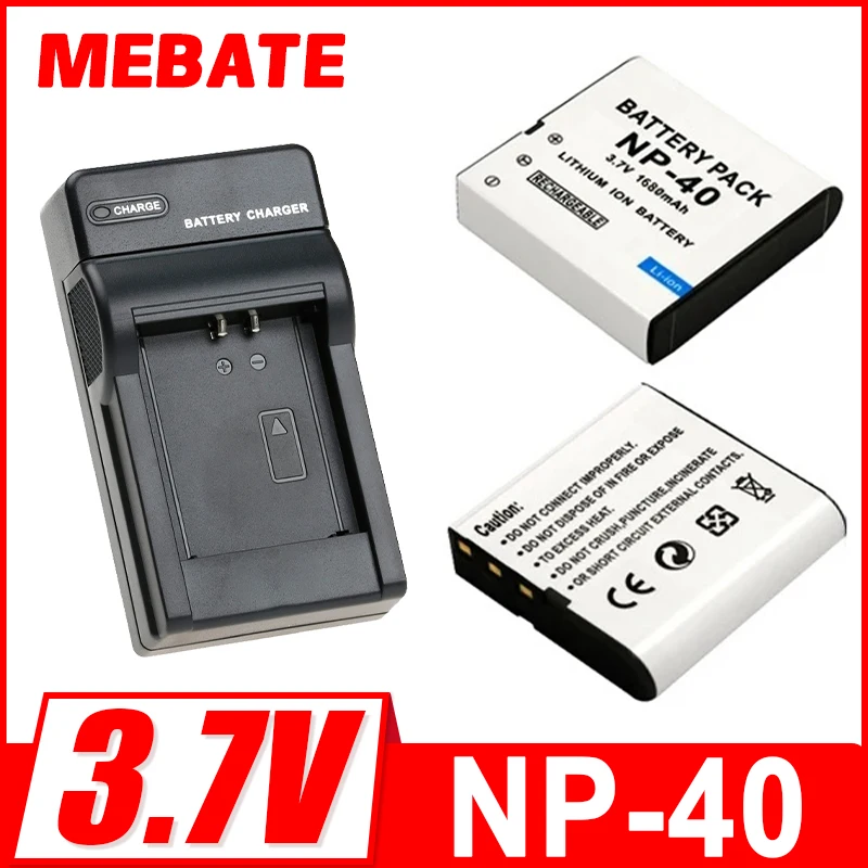 NP-40 NP40 Battery For Casio EX-Z30 Z40 Z50 Z55 Z57 Z400 Z750 Z850 FC100 KOMERY 4K Camera Camcorder, Charger for NP 40 1680mAh