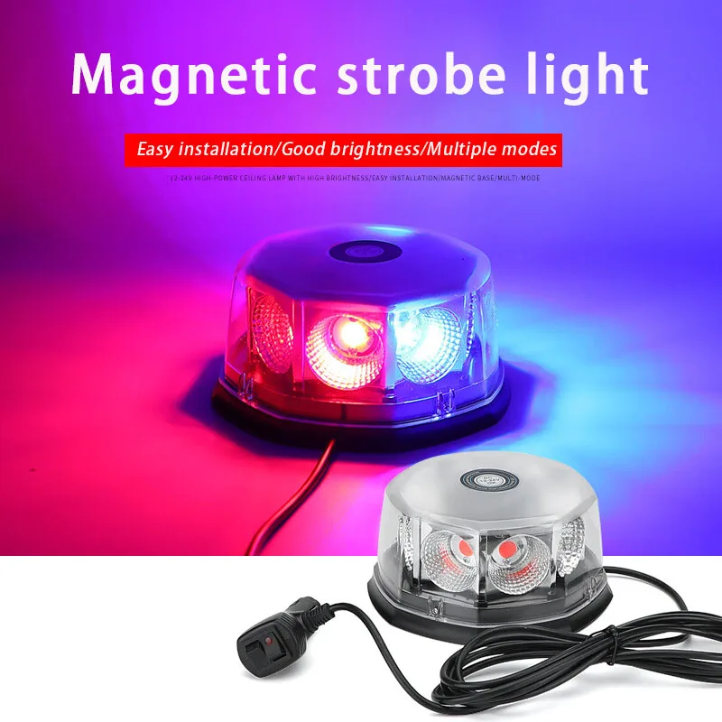 Light Flashing Beacon Strobe Alarm Signal COB LED Warning Emergency Lamp Magnetic Red Blue Car Truck Roof