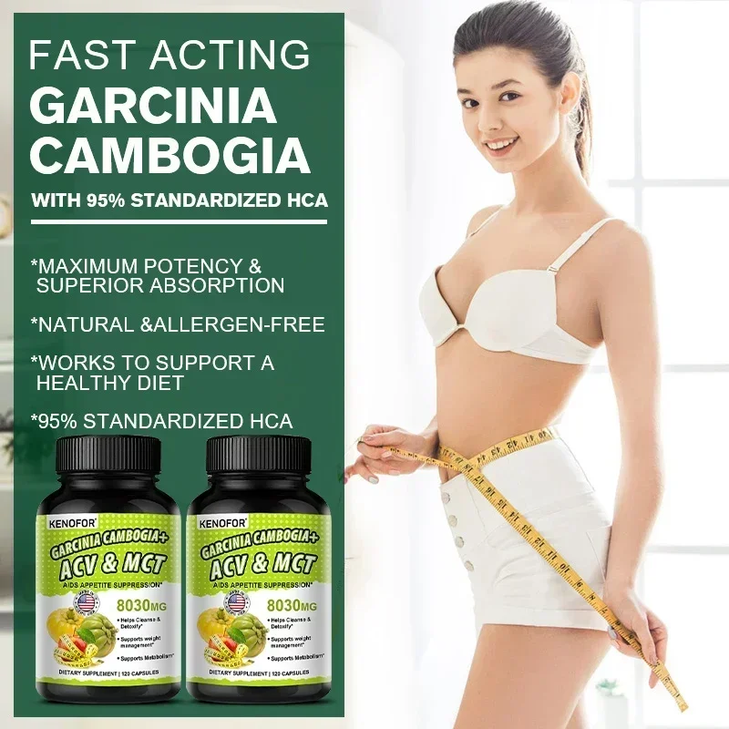 Garcinia Cambogia + ACV & MCT - Fast Appetite Suppressant - Fat Burner for Men and Women, Helps Cleanse, Detoxify and Metabolize