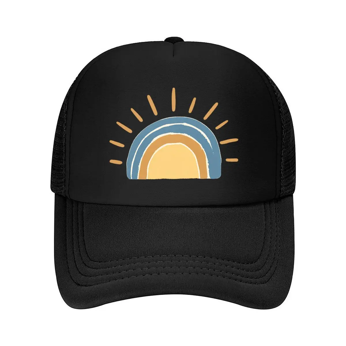 Sunshine Rainbow Arch Hand Painted Abstract Design Mesh Baseball Cap Hip Hop