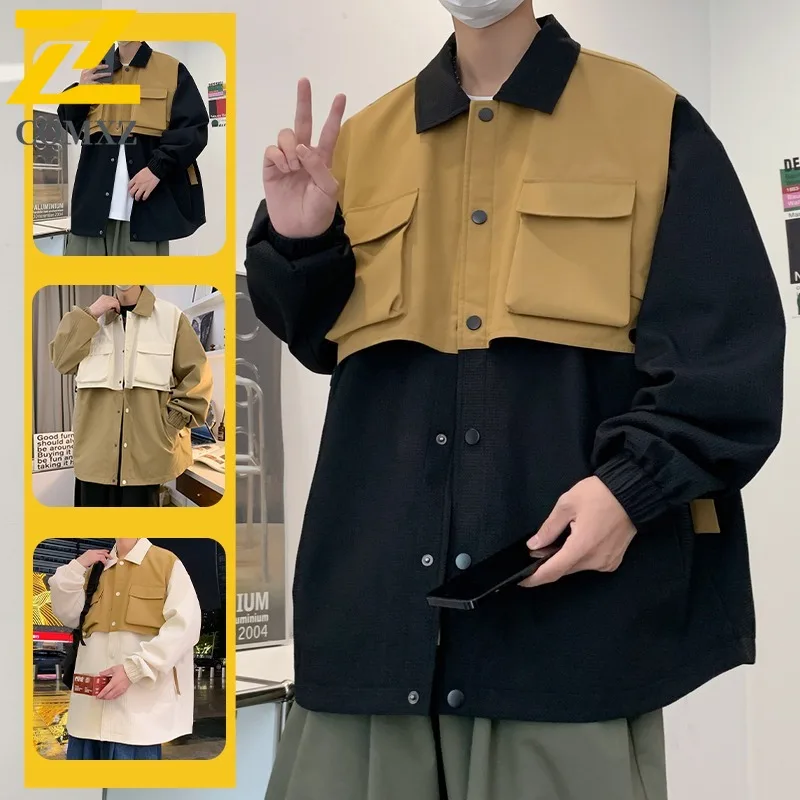 

COMXZ 2025 Мужская повседневная спортивная куртка свободного покроя с вырезом воротника в корейском стиле Молодежное модное пальто Модный уличный стиль