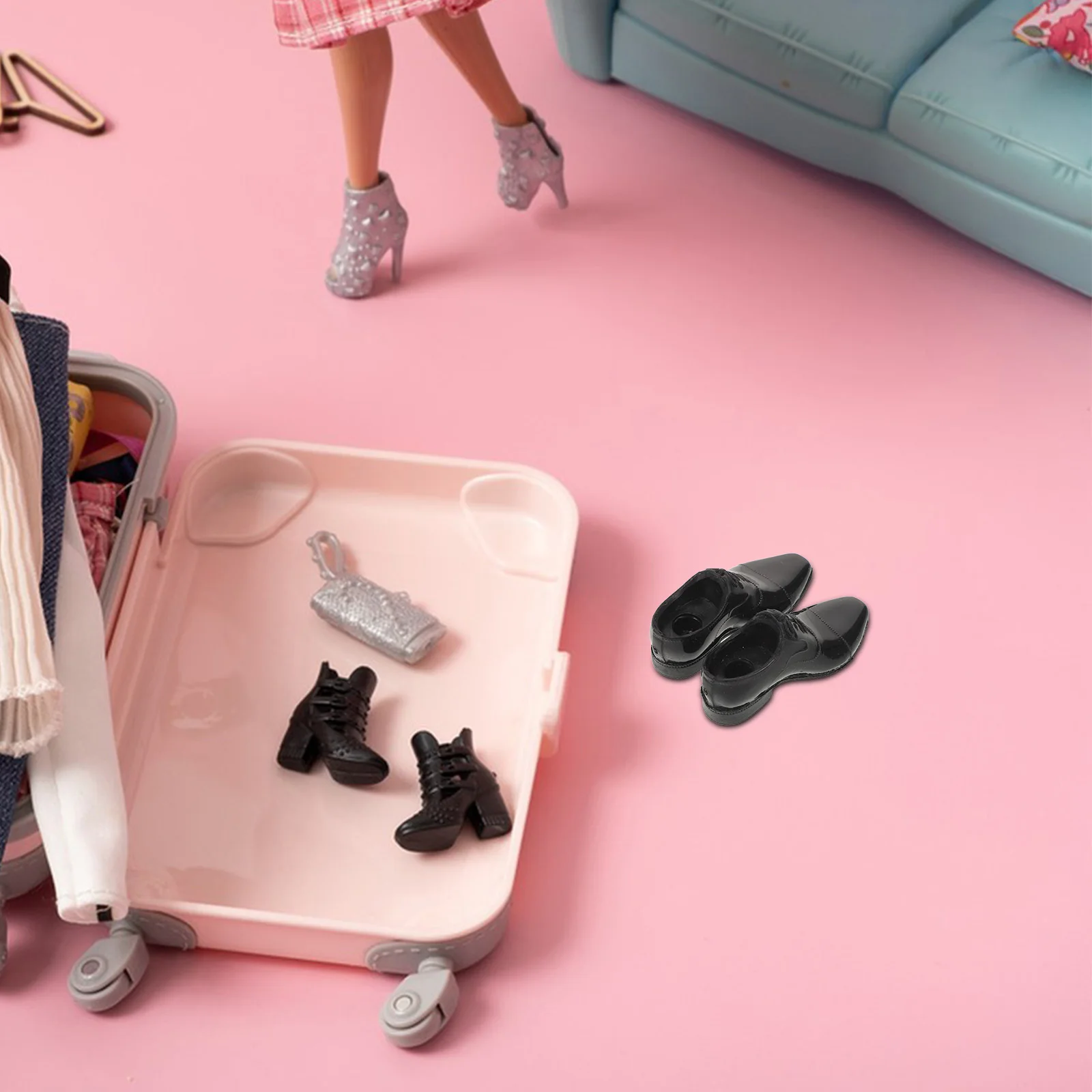 1 paar zwarte realistische actiefiguurschoenen met recht inzetstuk voor 12-inch soldaatfiguuroutfit miniatuurschoeiselaccessoires