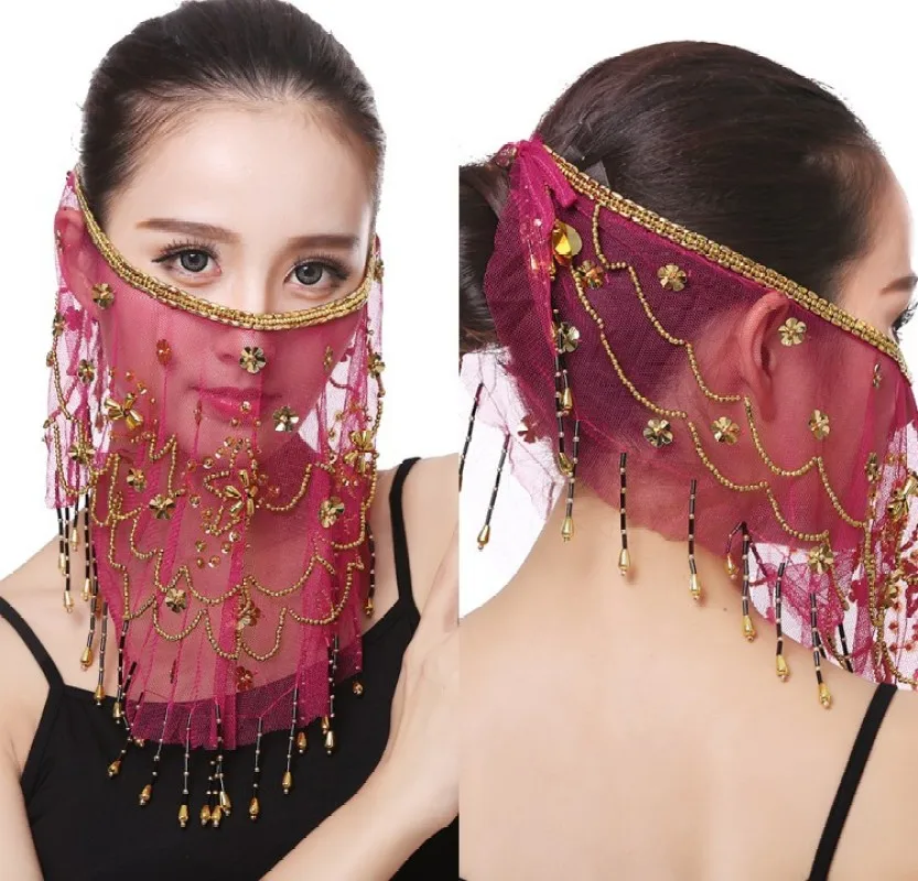 Womens Dance Veil With Beads Tassel Face Curtain