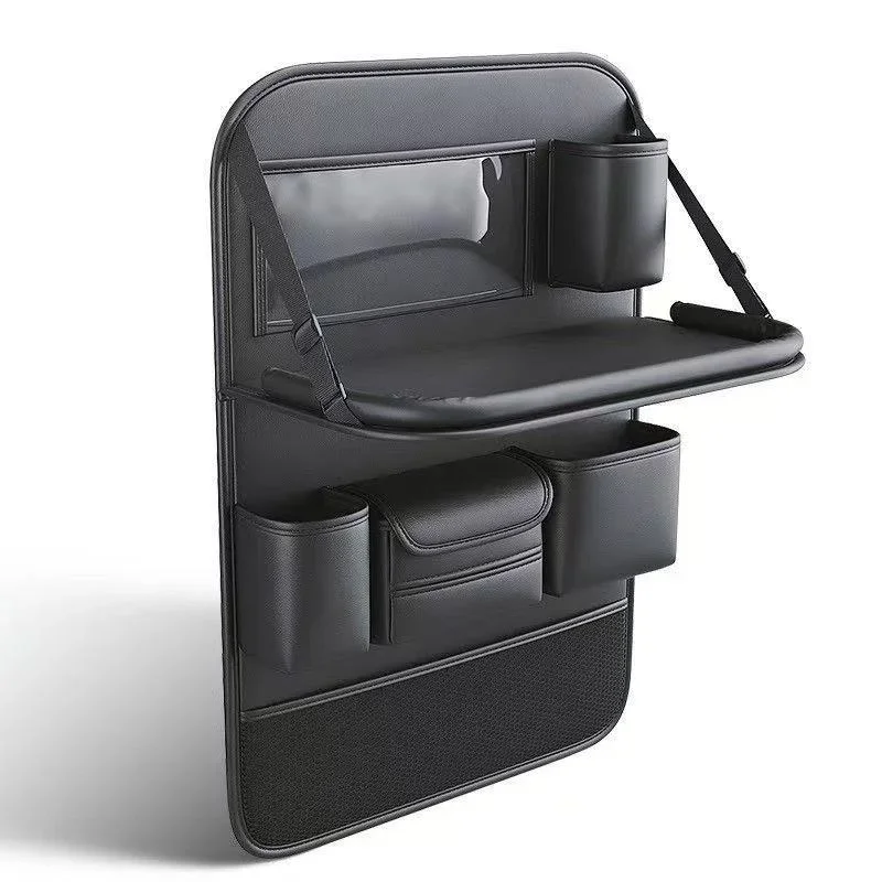 Car Seat Back Storage Bag 6-Pocket with Foldable Table Seat Back Protectors Waterproof  Anti-Kick Pad For Car Essentials