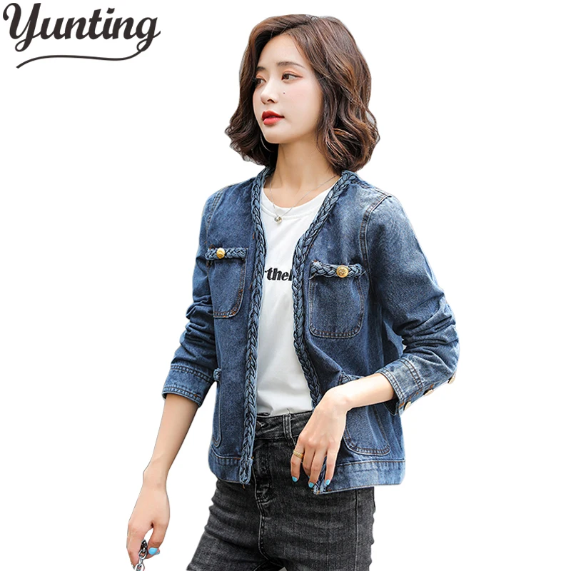 Primavera denim terno jaqueta femme manga longa vintage outono jeans feminino outerwear cardigan vestuário