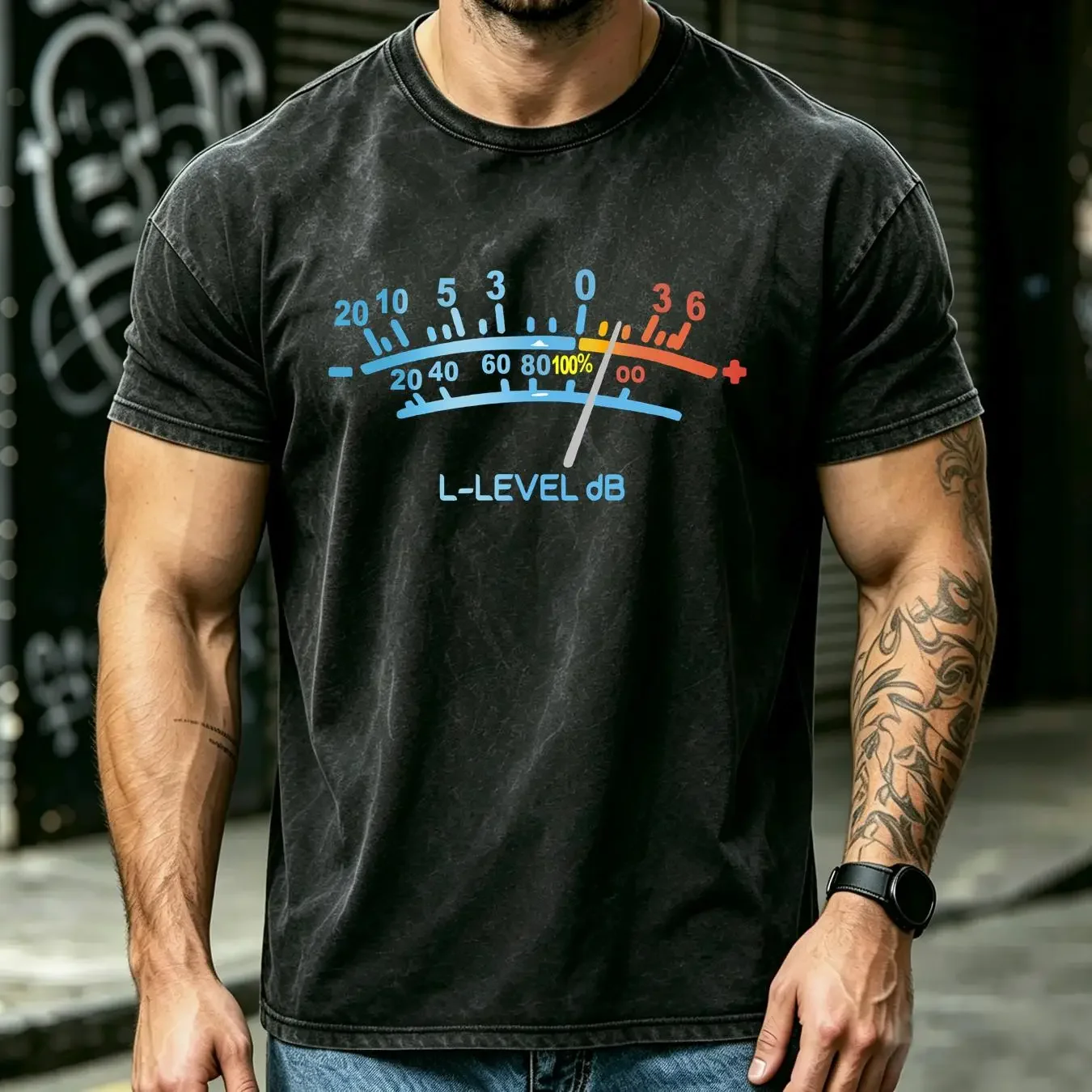 washed T Shirt VU Meter Sound Engineer Analog Electronic Funny Retro Men's  vintage Washed Versatile streetwear Casual Stylish