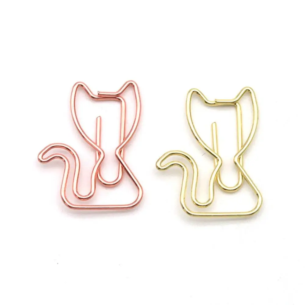 10pcs Metal Paper Clips Students Stationery Cat Shaped Creative Metal Paperclip Cute Cartoon Bookmark Holder Home