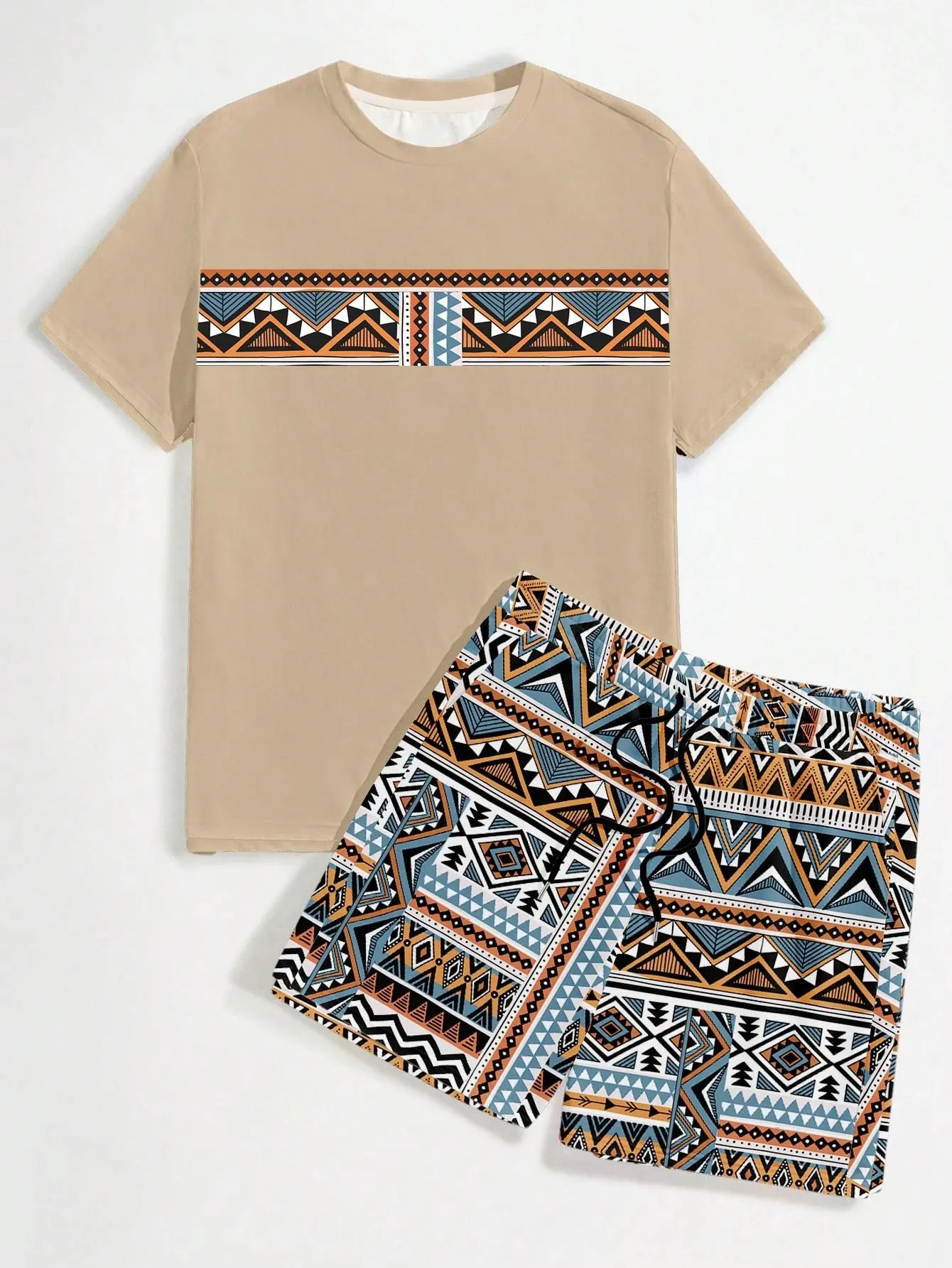 

Vintage Ethnic Tribal T-shirt Totem Pattern 3D Printing Summer Men's Crew Neck T-shirt Casual Short Sleeve Loose Top Shorts Suit