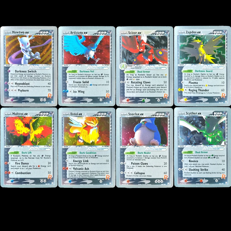 Cartão de Coleção PTCG DIY em Inglês: Ex Ruby & Sapphire Team Rocket Returns, Mewtwo, Snorlax, Entei, Articuno, Zapdos Ex