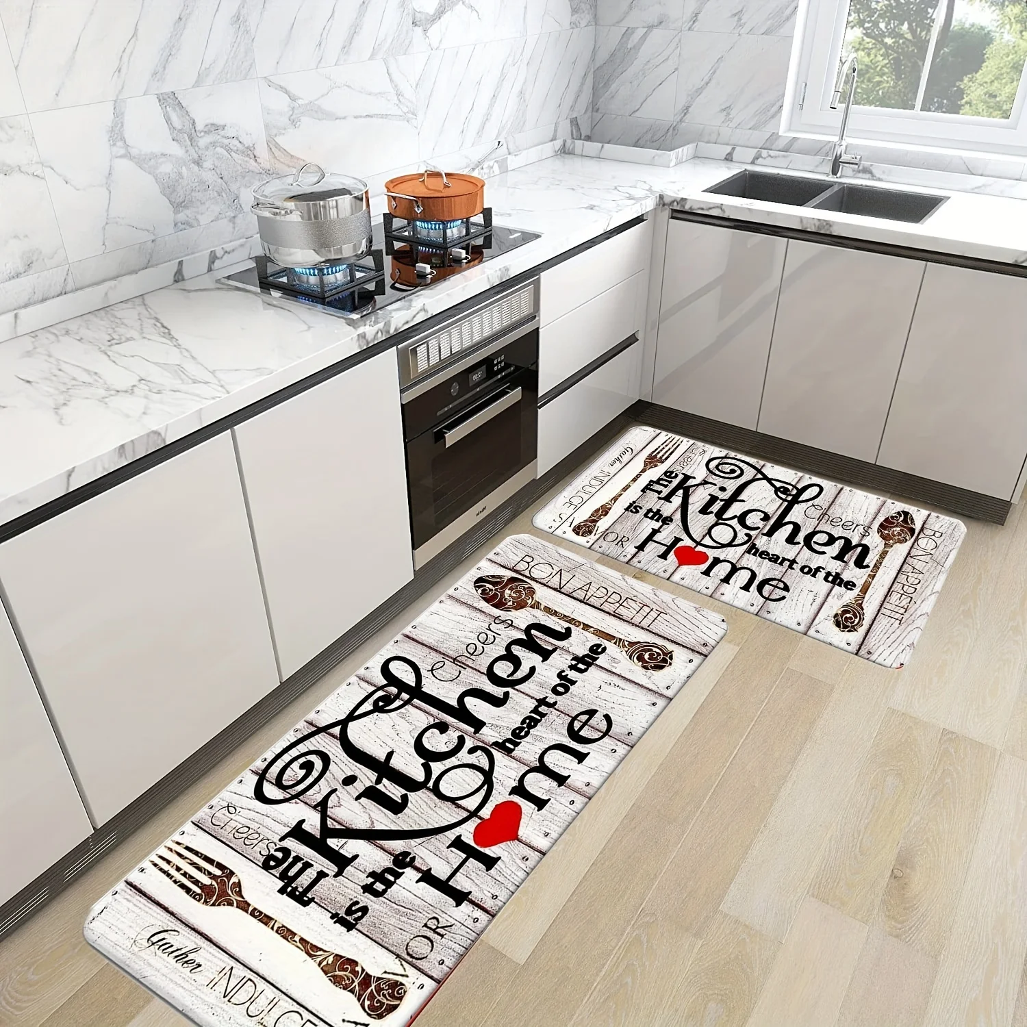 1pc tableware kitchen decoration carpet, non-slip machine washable flannel floor mat, suitable for hallway door kitchen