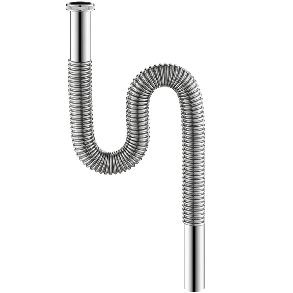 Sink Drain Pipe Kitchen Bathroom Home Sink Drainer Drain Hose Washbasin Drainer 1pcs High Temperature Resistant Stainless Steel