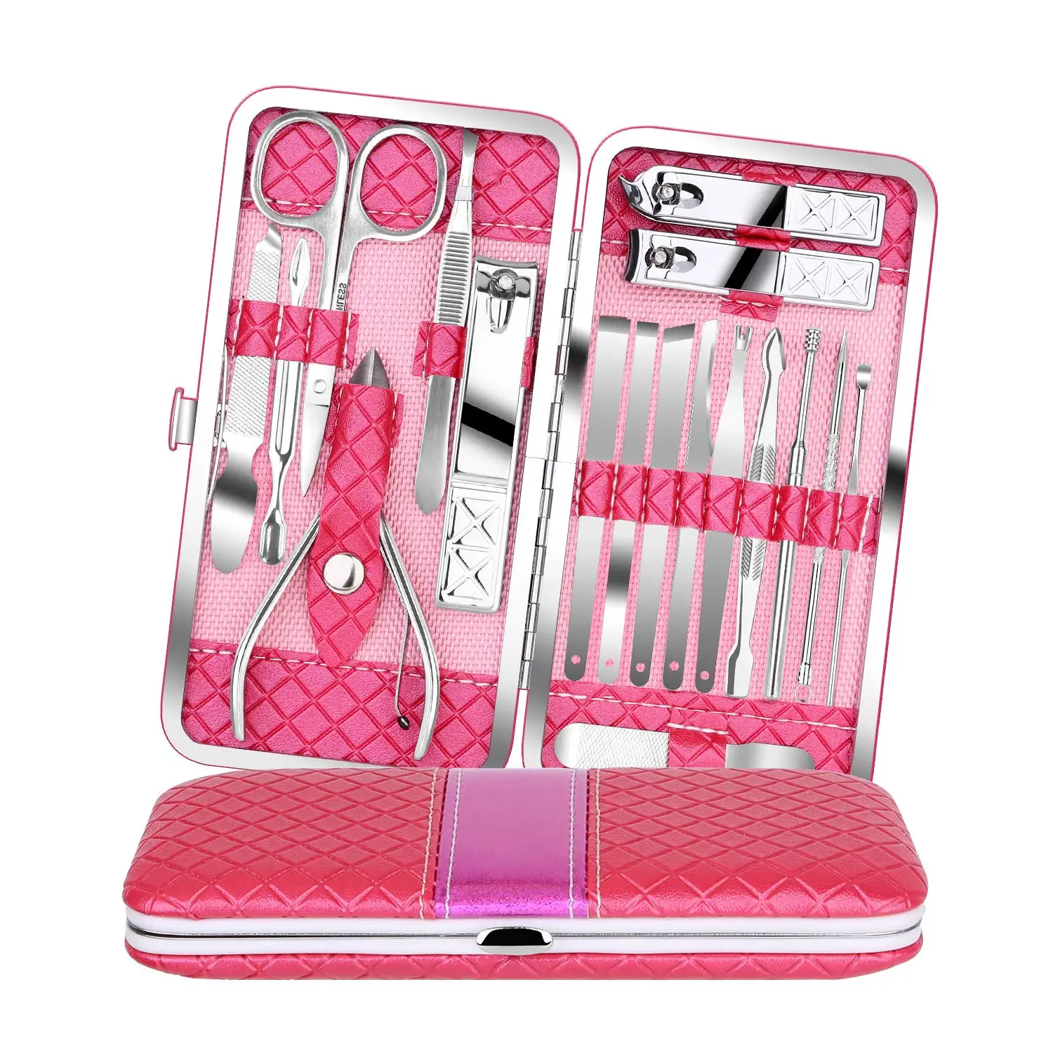 

18pcs Manicure Set Pedicure Nail Clippers Travel Hygiene Kit Stainless Steel Professional Cutter Care Set Scissor Tweezer Knife Ear Pick Tools Grooming Kits with Leather Case