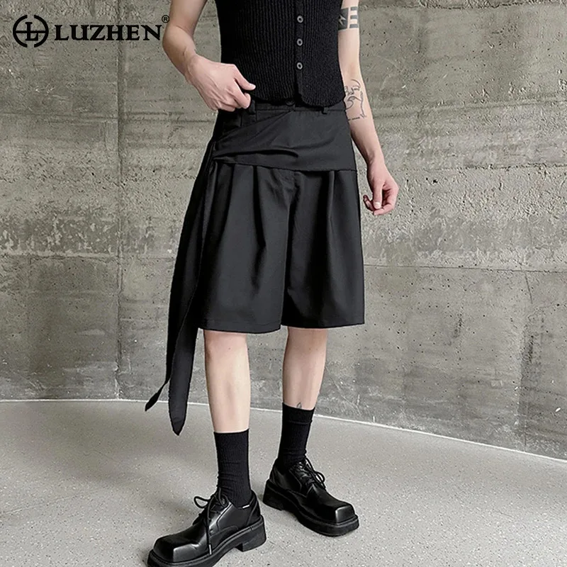 LUZHEN Pants Personality Trendy Splicing New Design Five Point Original Stylish Elegant High Street Men's Straight Shorts LZ9636