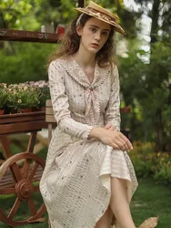 86-96cm Bust Spring Long Dress Women Vintage Elegant Slim Sexy Lace V-Neck Embroidery Floral Dress Korean Fashion Striped Dress