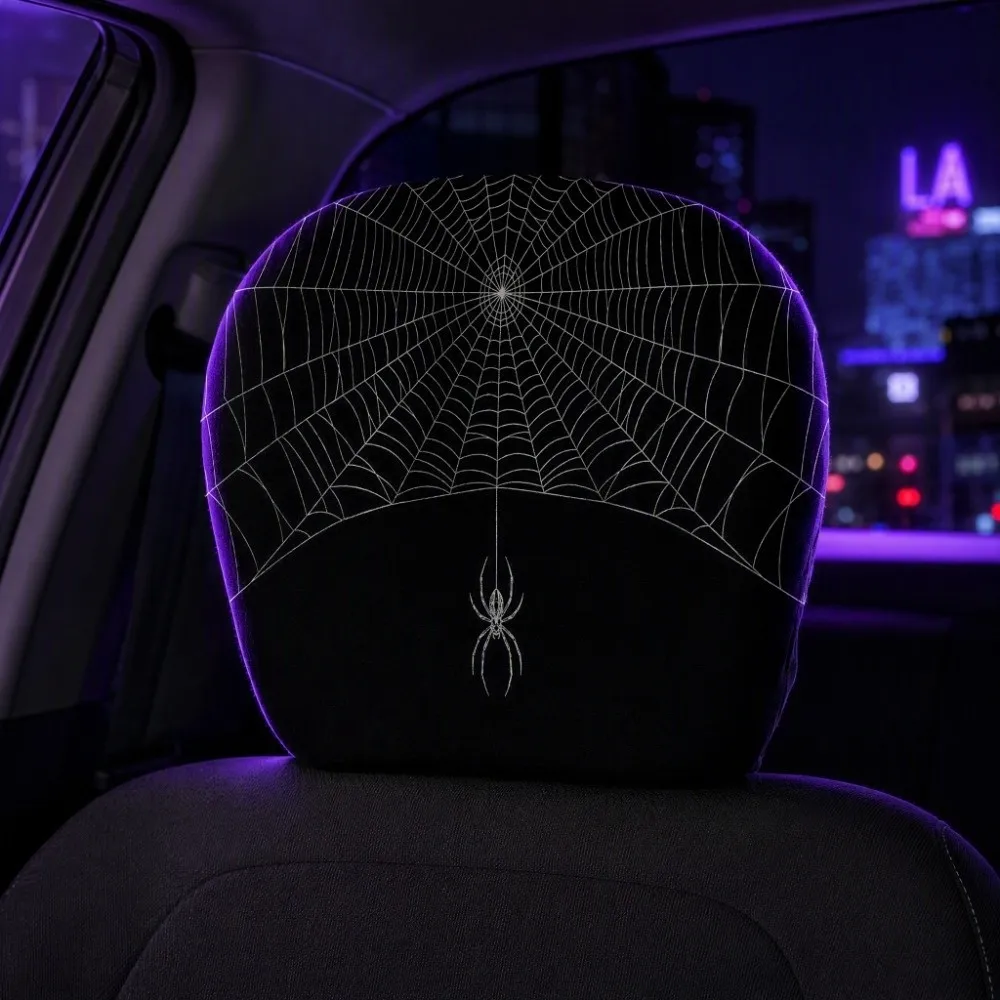 2PCS Spider Web Spider Car Headrest Covers Cool Decorations Exaggerated Car Pillowcase Soft Comfortable Stain-Proof Oil-Proof