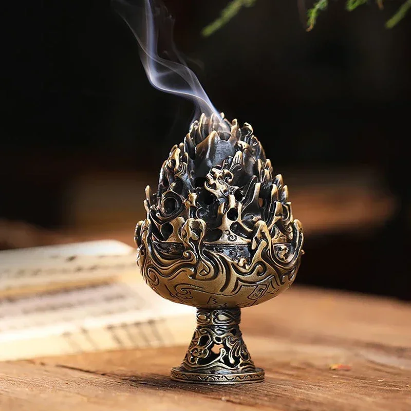 Buddhist Sense Brass Alloy Cone Incense Burner Bronze Censer Tea Ceremony Antique Ornament Home Decoration Traditional Thurible