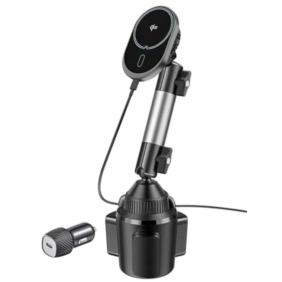 

for Magsafe Car Mount Charger QI2 15W Wireless Fast Charging Cup Holder Phone Charger - Dual Cooling System Aluminum Alloy Tri-