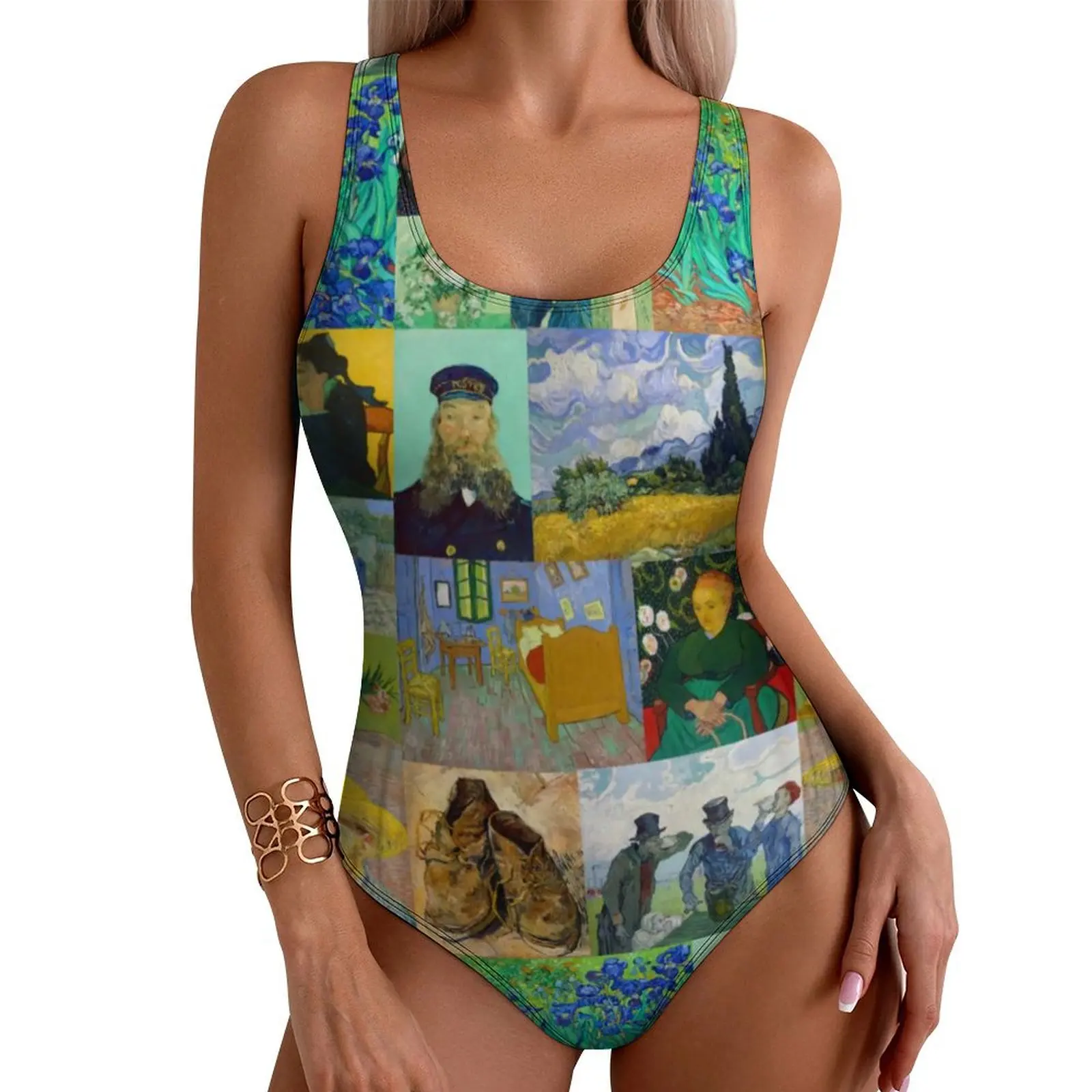 Van Gogh Swimsuit Sexy Collection of Paintings Ladies Swimwear One-Piece Retro Swimsuits Surfing Push Up Hollow Out Bathing Suit