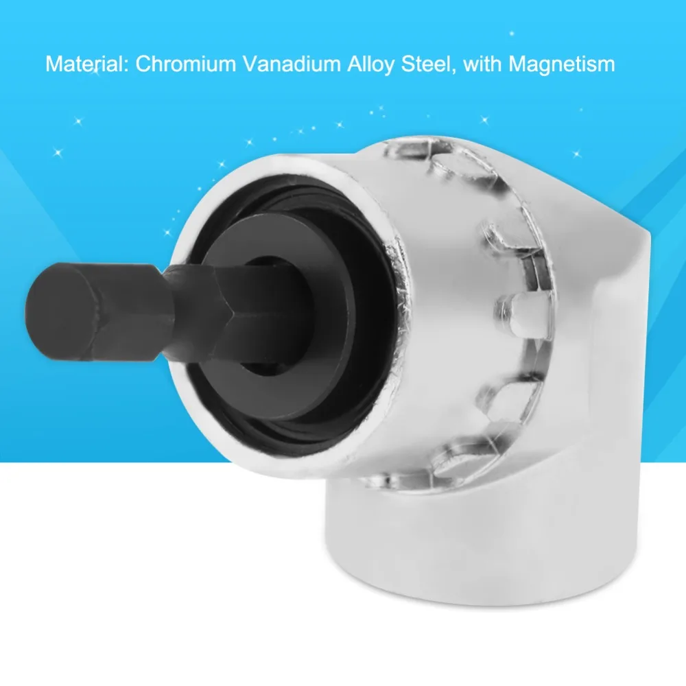 Adjustable 1/4-inch Hex Right Angle Driver Silver 105 Degree Angle Adapter Hex Extension Drill Bit Tight Spaces