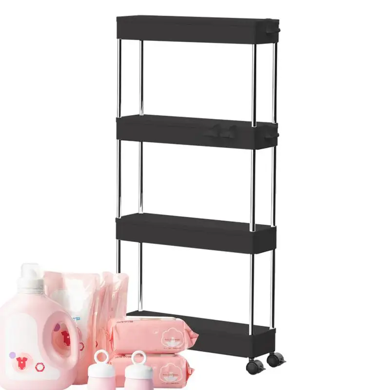 Bathroom Storage Rack With Wheels 3/4 Layer Rolling Utility Cart Bathroom Storage Organizer Multipurpose Storage Trolley  cart