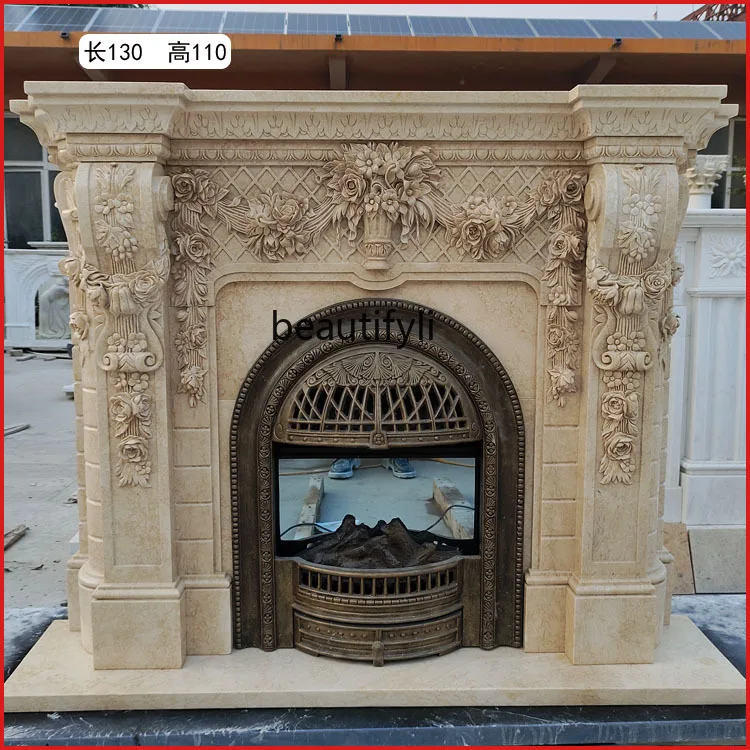 

Marble mantel European carved living room ornament natural marble stone fireplace