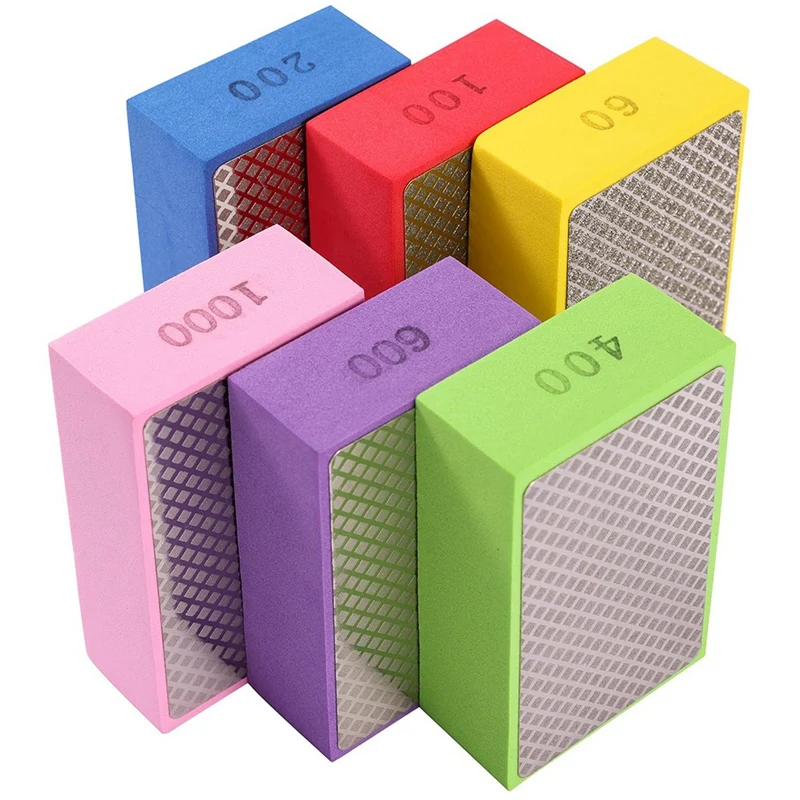 

6PCS Diamond Hand Polishing Pads,60/100/200/400/600/1000 Diamond Sanding Pads Tile Tools Polishing Pad Sanding Block