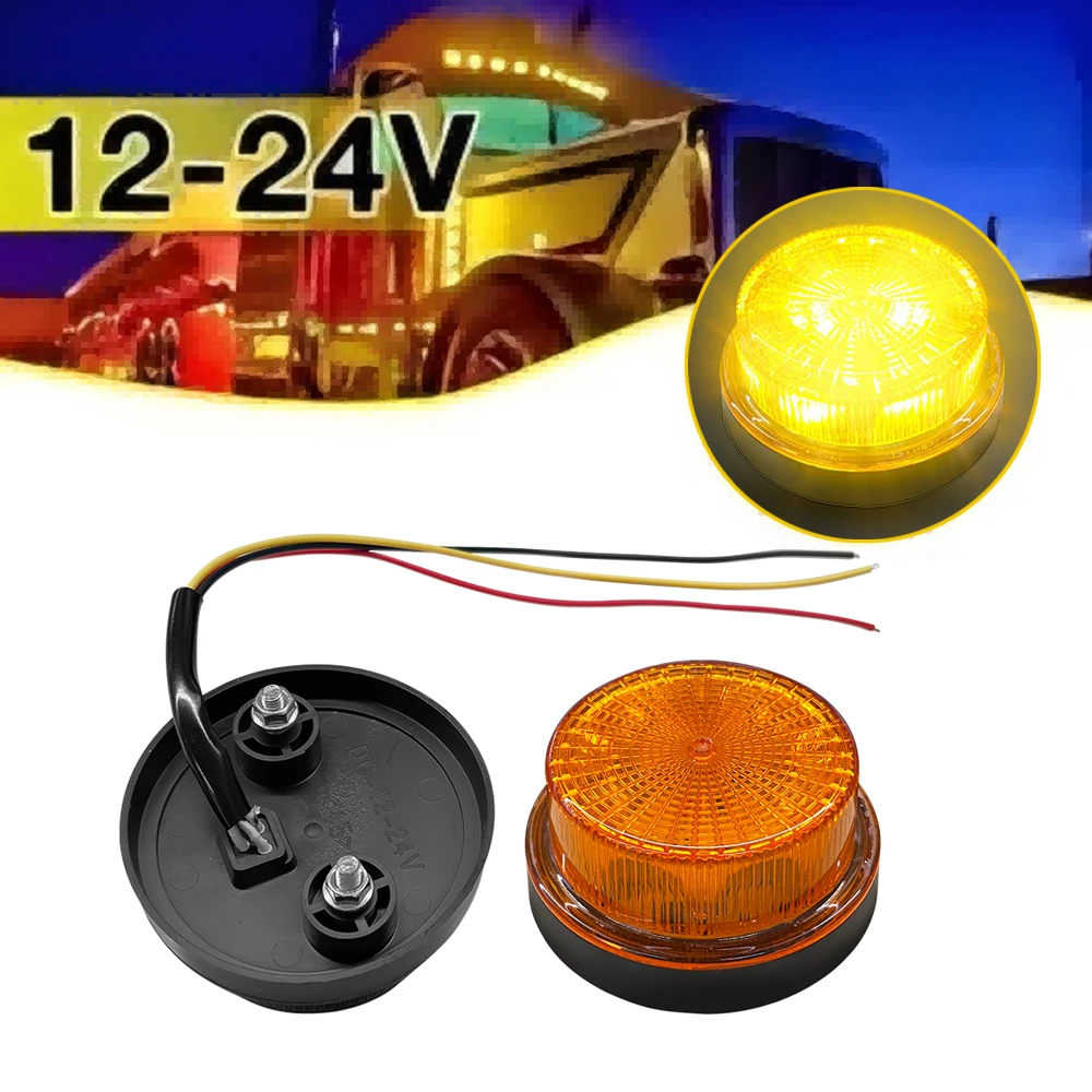 2x Truck Flashing Lights 12V 24V LED Trailer Side Marker Lights Tractor Strobe Lamp Amber Yellow Car Accessories Waterproof IP68