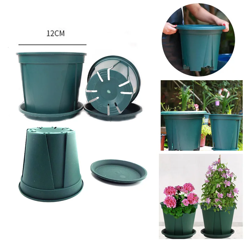 12cm Green Plant Flowerpot Rose Breathable Plastic Succulent Flower Pot Tray Potted Culture Nursing Outdoor Garden Container D1