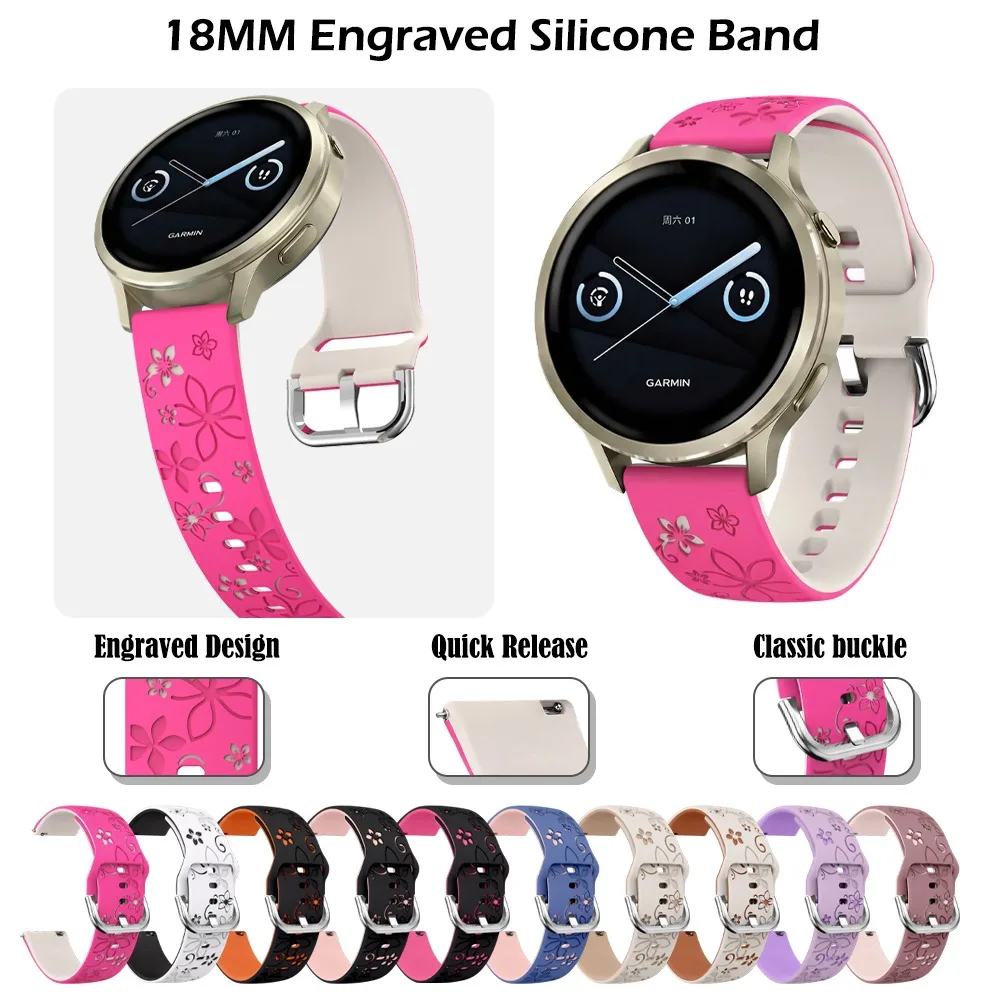 18mm Blumenmuster Graviertes Silikonarmband für Huawei Watch GT 6 41mm GT 5 41mm GT 4 41mm Elegantes Damen-Ersatz-Sportarmband
