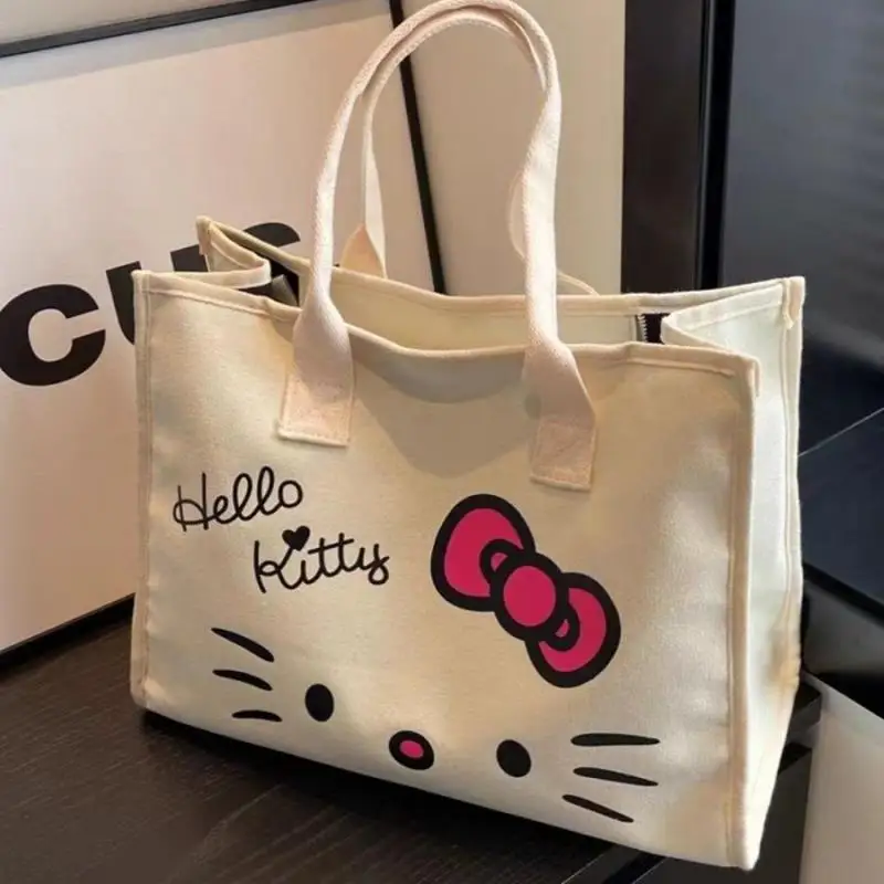 Hello Kittys Sanrios Crossbody Bag Canvas Bag Versatile Shoulder Bag Large Capacity Kawaii Cartoon Student Attend Class Handbag