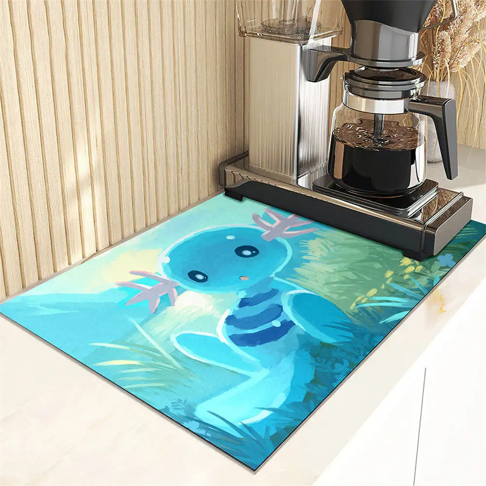 Large Kitchen Super Absorbent Mat Cartoon Axolotl Printing Mat Drying Mat Quick Dry Bathroom Drain Pad Kitchen Faucet Placemat