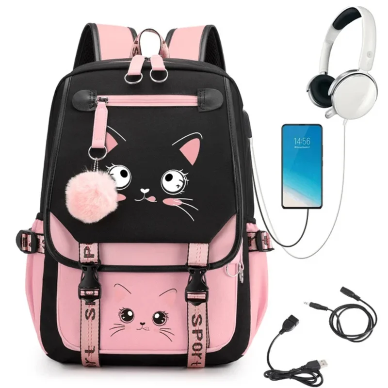 Women Laptop Backpack Boys Girls School Books Bags for Teenage Girls Bagpack Cat Face Kawaii College Student Book Bag Rucksack